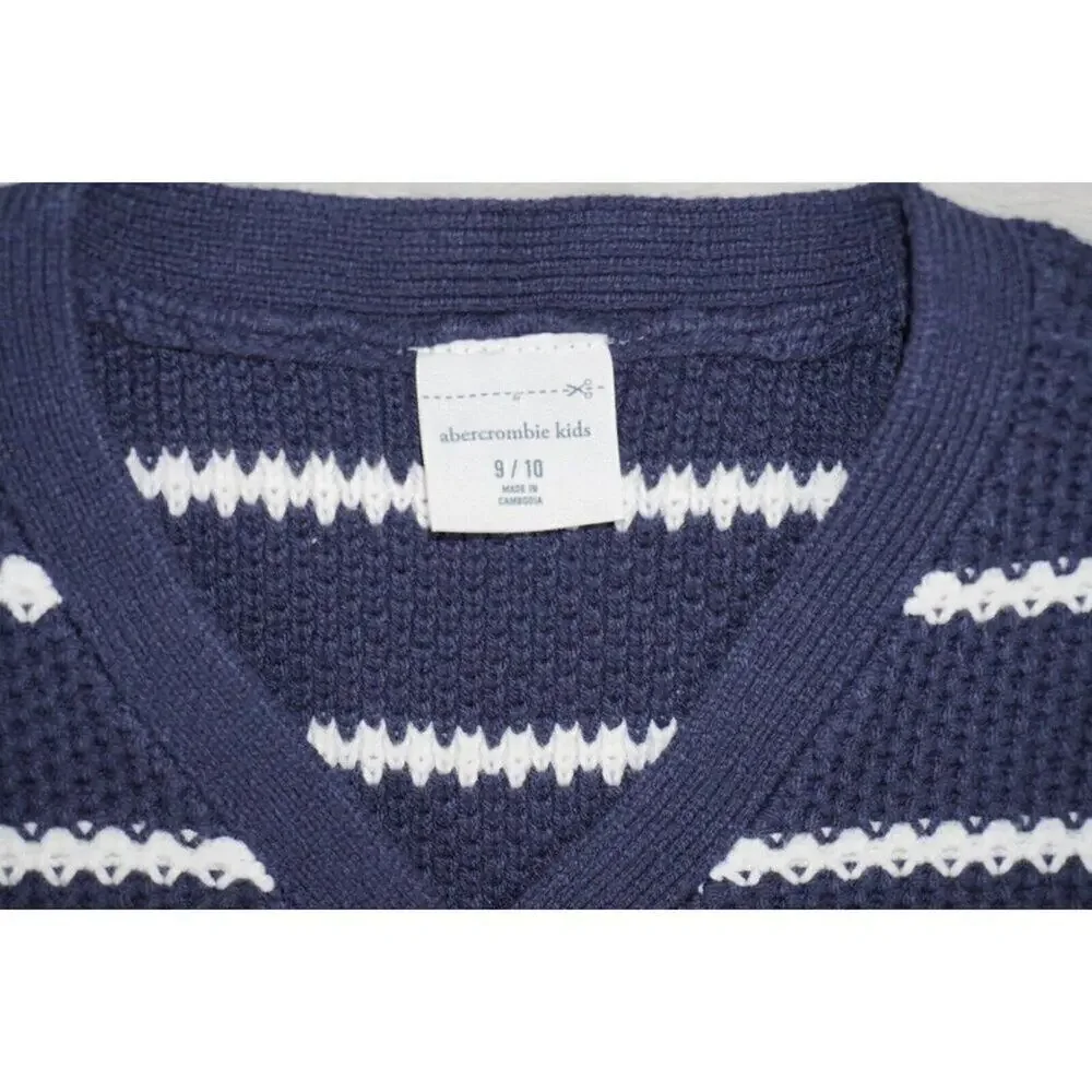 Abercrombie Kids Striped Sweater Vest Navy White Button Front Preppy 9/10